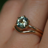 1.56ct Round Australian Parti Green Sapphire Lotus Solitaire in 14k Yellow Gold