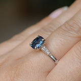 2.03ct Elongated Cushion Madagascar Sapphire and Diamond Vintage Cathedral Four Prong Ring in 14k White Gold