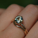 1.56ct Round Australian Parti Green Sapphire Lotus Solitaire in 14k Yellow Gold