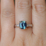 2.03ct Elongated Cushion Madagascar Sapphire and Diamond Vintage Cathedral Four Prong Ring in 14k White Gold