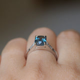 2.03ct Elongated Cushion Madagascar Sapphire and Diamond Vintage Cathedral Four Prong Ring in 14k White Gold