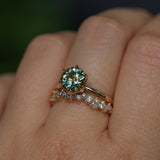 1.56ct Round Australian Parti Green Sapphire Lotus Solitaire in 14k Yellow Gold