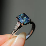 2.03ct Elongated Cushion Madagascar Sapphire and Diamond Vintage Cathedral Four Prong Ring in 14k White Gold