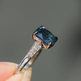2.03ct Elongated Cushion Madagascar Sapphire and Diamond Vintage Cathedral Four Prong Ring in 14k White Gold