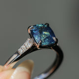 2.03ct Elongated Cushion Madagascar Sapphire and Diamond Vintage Cathedral Four Prong Ring in 14k White Gold