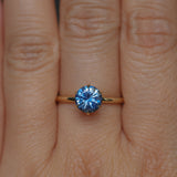 1.37ct Round Precision Cut Ceylon Blue Montana Sapphire Lotus Solitaire in 18k Yellow Gold