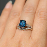 2.03ct Elongated Cushion Madagascar Sapphire and Diamond Vintage Cathedral Four Prong Ring in 14k White Gold