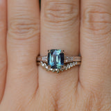 2.03ct Elongated Cushion Madagascar Sapphire and Diamond Vintage Cathedral Four Prong Ring in 14k White Gold