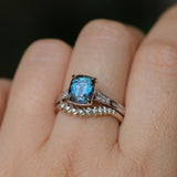 2.03ct Elongated Cushion Madagascar Sapphire and Diamond Vintage Cathedral Four Prong Ring in 14k White Gold