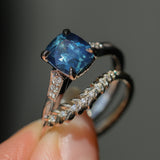 2.03ct Elongated Cushion Madagascar Sapphire and Diamond Vintage Cathedral Four Prong Ring in 14k White Gold