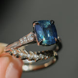 2.03ct Elongated Cushion Madagascar Sapphire and Diamond Vintage Cathedral Four Prong Ring in 14k White Gold