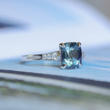 2.03ct Elongated Cushion Madagascar Sapphire and Diamond Vintage Cathedral Four Prong Ring in 14k White Gold