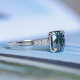 2.03ct Elongated Cushion Madagascar Sapphire and Diamond Vintage Cathedral Four Prong Ring in 14k White Gold