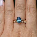 1.92ct Silky Teal Oval Nigerian Sapphire Evergreen Carved Solitaire in 14k Yellow Gold