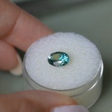 1.64CT PRECISION CUT OVAL MONTANA SAPPHIRE, MEDIUM-DEEP TEAL PARTI, 7.9X5.9MM