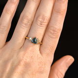 1.04ct Untreated Color Shifting Songean Trillion Sapphire and Antique Diamond Mountainscape Ring in 14k Yellow Gold