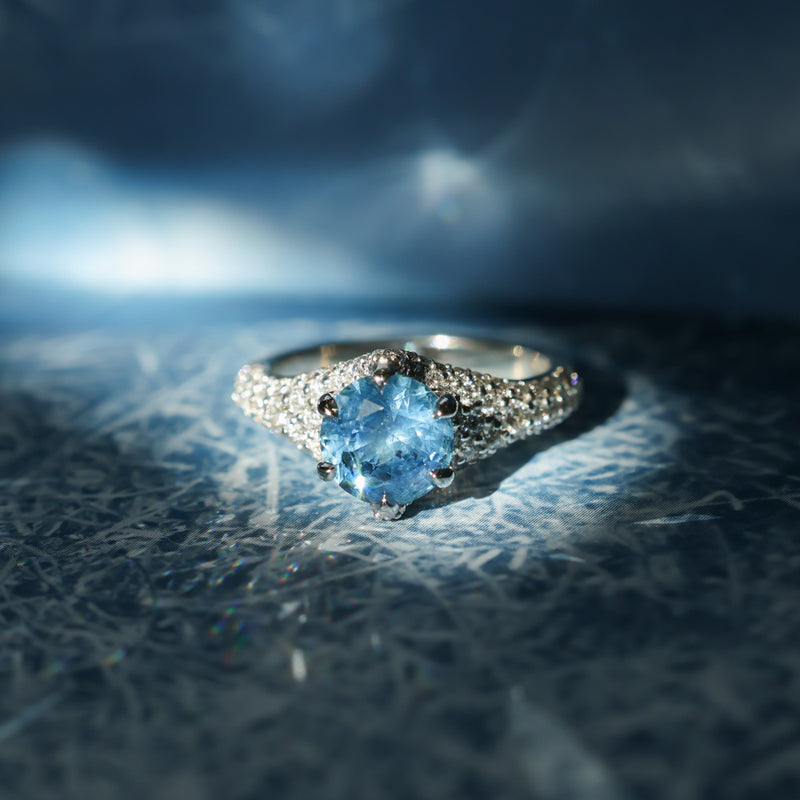 2.12ct Blue Montana Sapphire Diamond-Studded Tapered Solitaire in 14k White Gold