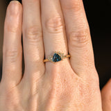 1.04ct Untreated Color Shifting Songean Trillion Sapphire and Antique Diamond Mountainscape Ring in 14k Yellow Gold