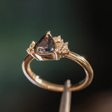 1.04ct Untreated Color Shifting Songean Trillion Sapphire and Antique Diamond Mountainscape Ring in 14k Yellow Gold