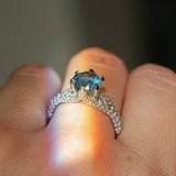 2.12ct Blue Montana Sapphire Diamond-Studded Tapered Solitaire in 14k White Gold