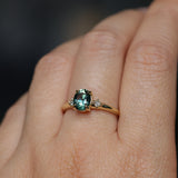 1.41ct Oval Teal Parti Montana Sapphire and Princess Cut Diamond Rapids Low Profile Ring in 18k Yellow Gold