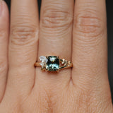 1.75ct Multicolor Cushion Cut Madagascar Sapphire in Wandering Vine Low Profile 4 Prong Setting with Diamonds in 14k Yellow