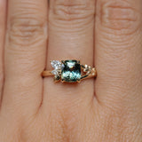 1.75ct Multicolor Cushion Cut Madagascar Sapphire in Wandering Vine Low Profile 4 Prong Setting with Diamonds in 14k Yellow