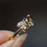 1.75ct Multicolor Cushion Cut Madagascar Sapphire in Wandering Vine Low Profile 4 Prong Setting with Diamonds in 14k Yellow