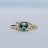 1.75ct Multicolor Cushion Cut Madagascar Sapphire in Wandering Vine Low Profile 4 Prong Setting with Diamonds in 14k Yellow