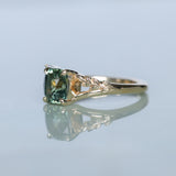 1.75ct Multicolor Cushion Cut Madagascar Sapphire in Wandering Vine Low Profile 4 Prong Setting with Diamonds in 14k Yellow