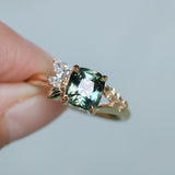 1.75ct Multicolor Cushion Cut Madagascar Sapphire in Wandering Vine Low Profile 4 Prong Setting with Diamonds in 14k Yellow