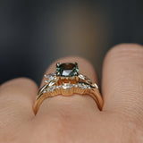 1.75ct Multicolor Cushion Cut Madagascar Sapphire in Wandering Vine Low Profile 4 Prong Setting with Diamonds in 14k Yellow