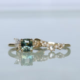 1.75ct Multicolor Cushion Cut Madagascar Sapphire in Wandering Vine Low Profile 4 Prong Setting with Diamonds in 14k Yellow