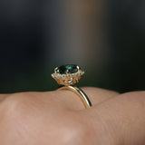 2.32ct Oval Teal Songean Sapphire Antique-Style Diamond Halo Ring in 18k Yellow Gold