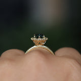 2.32ct Oval Teal Songean Sapphire Antique-Style Diamond Halo Ring in 18k Yellow Gold