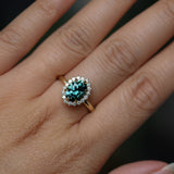 2.32ct Oval Teal Songean Sapphire Antique-Style Diamond Halo Ring in 18k Yellow Gold