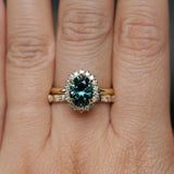 2.32ct Oval Teal Songean Sapphire Antique-Style Diamond Halo Ring in 18k Yellow Gold