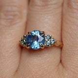 2.59ct Untreated GIA Blue Sapphire and Teal Sapphire Diamond Cluster Evergreen Ring in 14k Yellow Gold