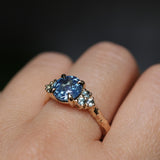 2.59ct Untreated GIA Blue Sapphire and Teal Sapphire Diamond Cluster Evergreen Ring in 14k Yellow Gold