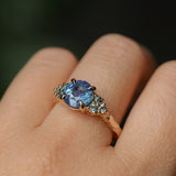 2.59ct Untreated GIA Blue Sapphire and Teal Sapphire Diamond Cluster Evergreen Ring in 14k Yellow Gold