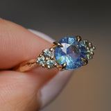 2.59ct Untreated GIA Blue Sapphire and Teal Sapphire Diamond Cluster Evergreen Ring in 14k Yellow Gold