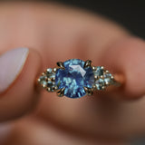 2.59ct Untreated GIA Blue Sapphire and Teal Sapphire Diamond Cluster Evergreen Ring in 14k Yellow Gold
