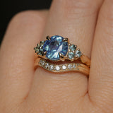 2.59ct Untreated GIA Blue Sapphire and Teal Sapphire Diamond Cluster Evergreen Ring in 14k Yellow Gold