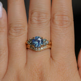 2.59ct Untreated GIA Blue Sapphire and Teal Sapphire Diamond Cluster Evergreen Ring in 14k Yellow Gold