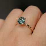 1.97ct Round Precision Cut Montana Sapphire 4 Prong Solitaire Evergreen Ring in 14k Yellow Gold