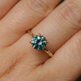 1.97ct Round Precision Cut Montana Sapphire 4 Prong Solitaire Evergreen Ring in 14k Yellow Gold