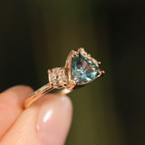 1.23ct Teal Montana Sapphire and Genuine Antique Diamond Mountainscape Ring in 14k Yellow Gold