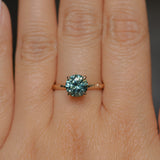 1.97ct Round Precision Cut Montana Sapphire 4 Prong Solitaire Evergreen Ring in 14k Yellow Gold