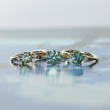 2.06ct Round Untreated Teal Montana Sapphire Hidden Halo Low Profile Evergreen Carved Four Prong Solitaire in 14k Yellow Gold
