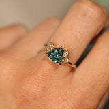 1.23ct Teal Montana Sapphire and Genuine Antique Diamond Mountainscape Ring in 14k Yellow Gold